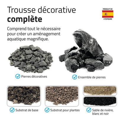 Trousse décorative Aquascaper Fluval de pierres et de sables, Black Basalt, Nano, 11 kg (24 lb)