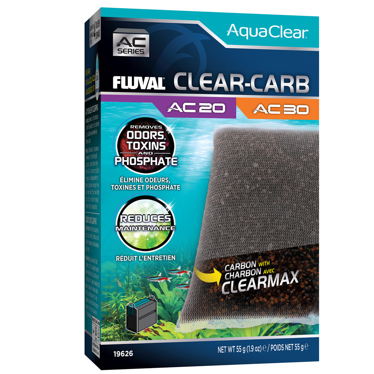 Masse filtrante ClearCarb pour filtre à moteur AC20/AC30 Fluval, 55 g (1,9 oz)