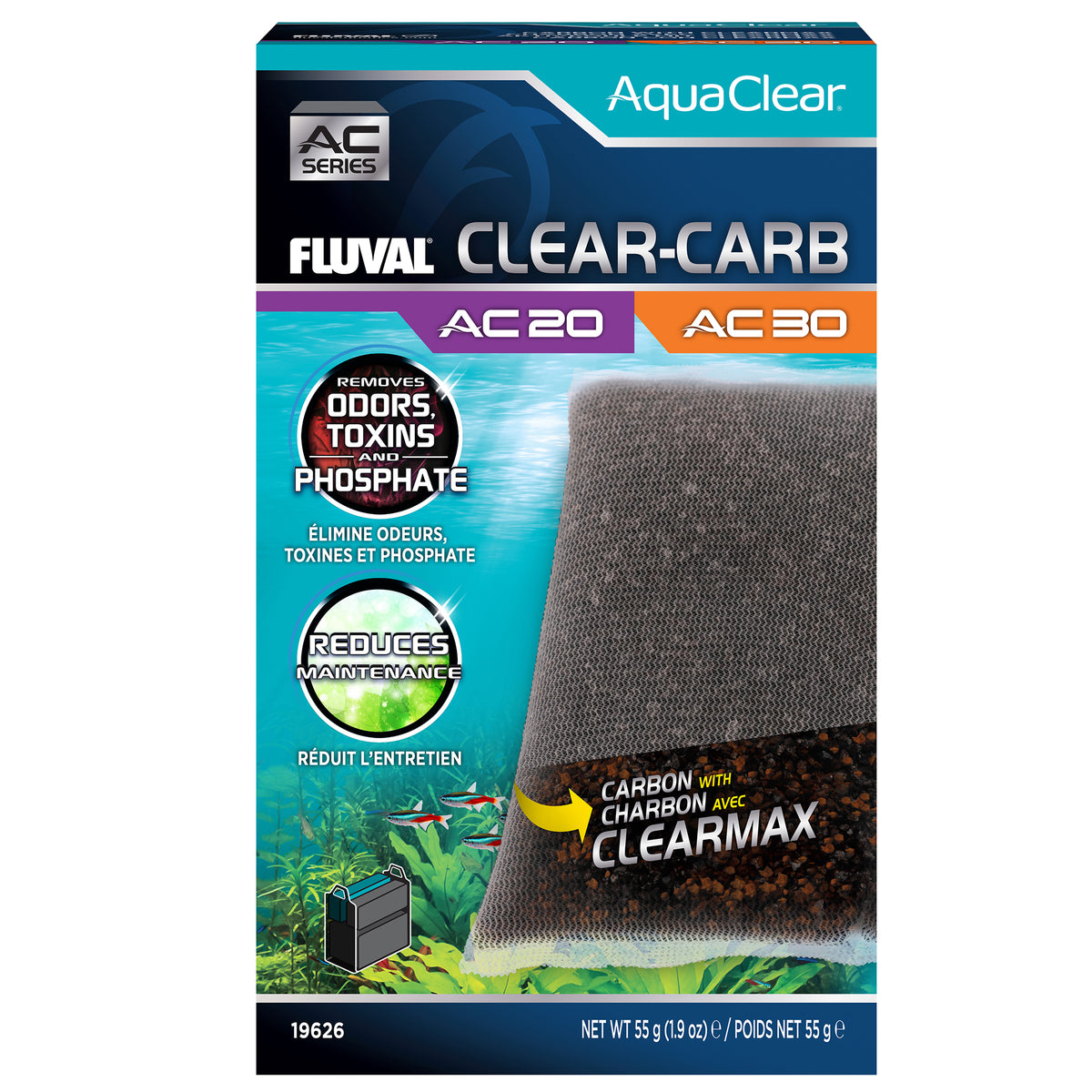 Masse filtrante ClearCarb pour filtre à moteur AC20/AC30 Fluval, 55 g (1,9 oz)
