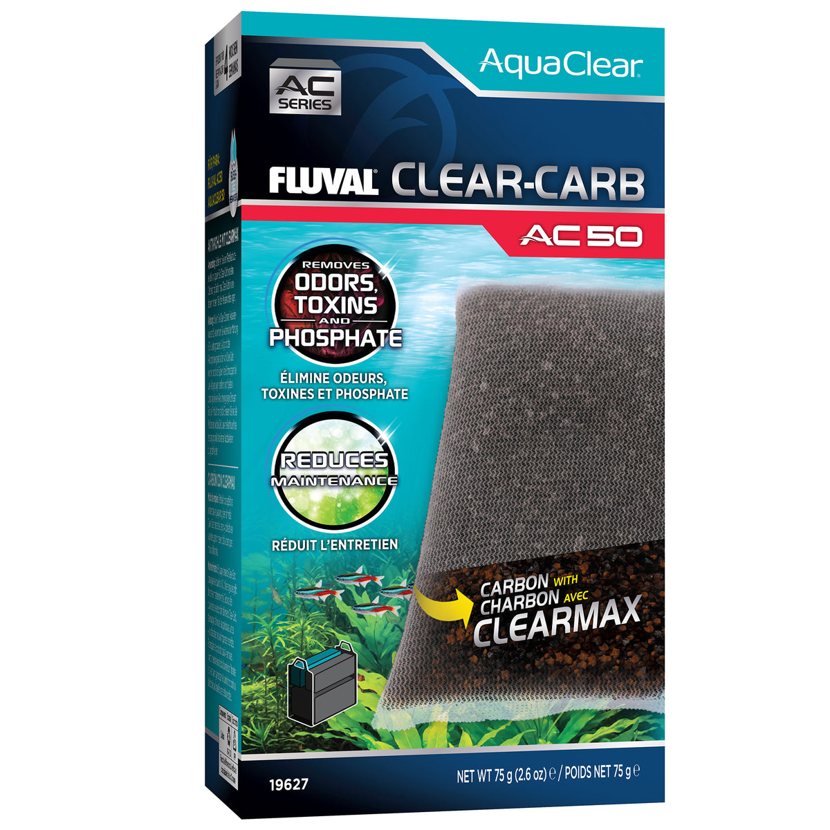 Masse filtrante ClearCarb pour filtre à moteur AC50 Fluval, 75 g (2,6 oz)
