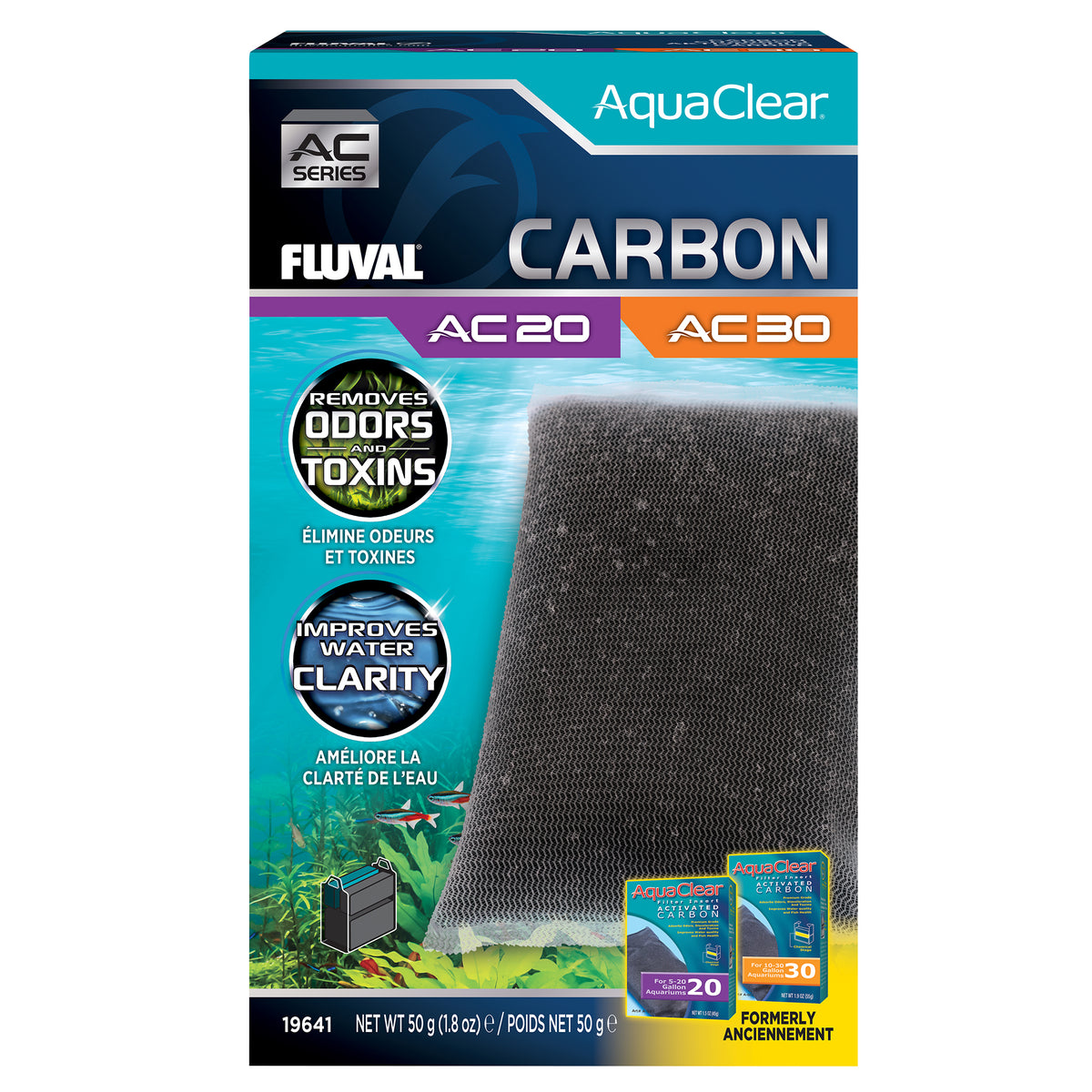 Charbon pour filtre à moteur AC20/AC30 Fluval, 50 g (1,8 oz)