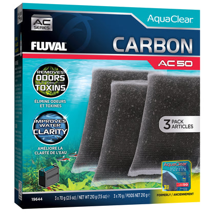 Charbon pour filtre à moteur AC50 Fluval, 210 g (7,5 oz), paquet de 3