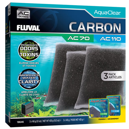Charbon pour filtre à moteur AC70/AC110 Fluval, 435 g (15,3 oz), paquet de 3