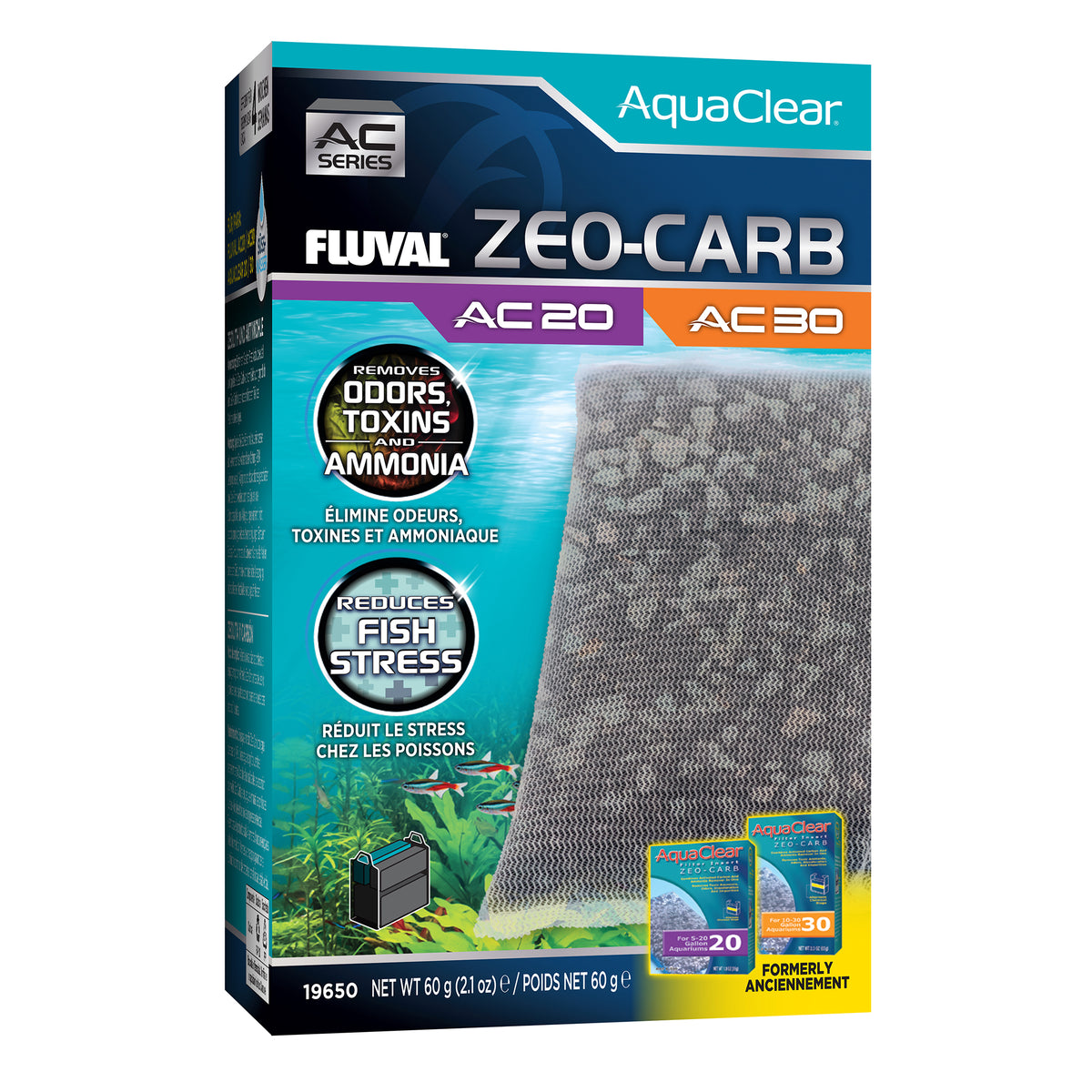 Masse filtrante ZeoCarb pour filtre à moteur AC20/AC30 Fluval, 60 g (2,1 oz)