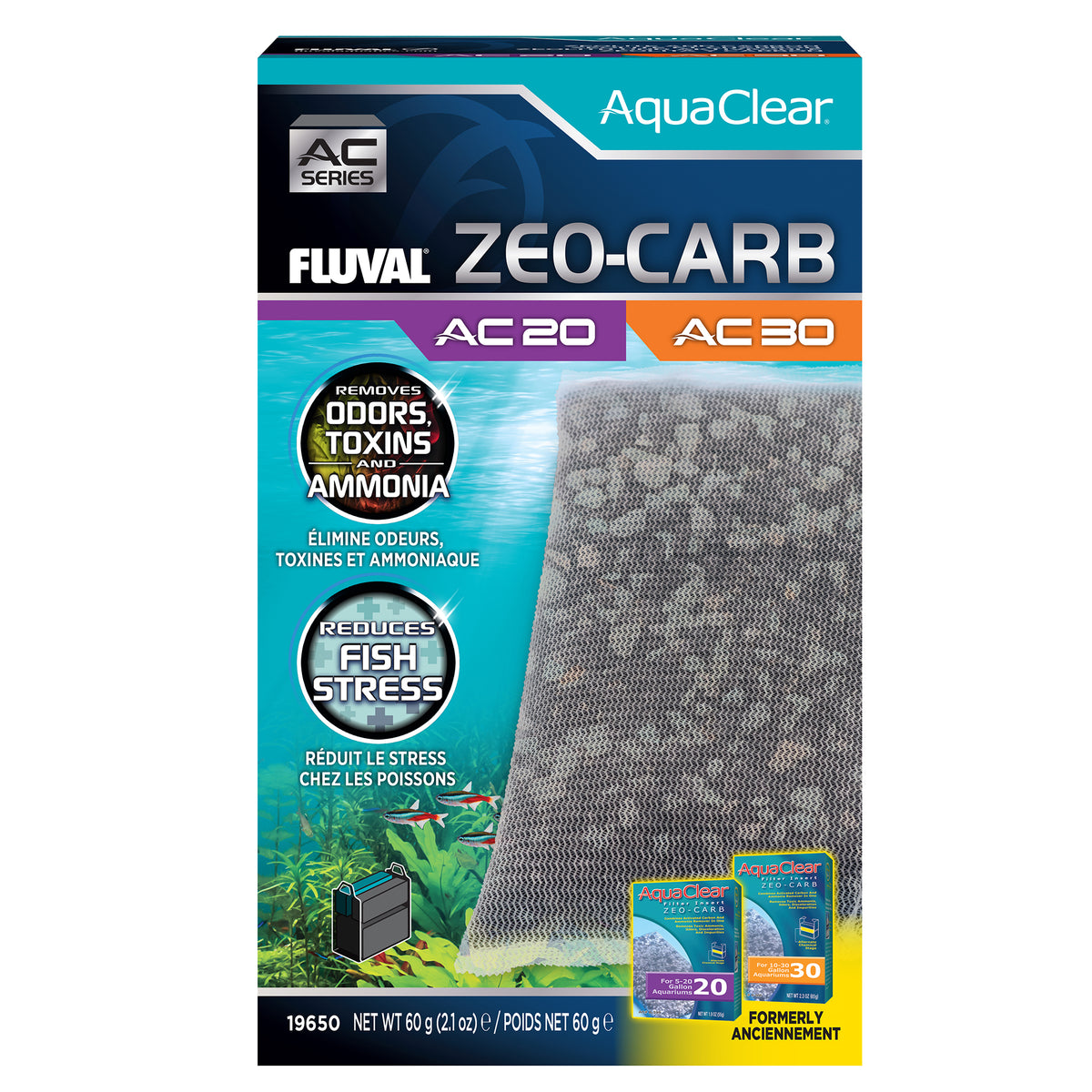 Masse filtrante ZeoCarb pour filtre à moteur AC20/AC30 Fluval, 60 g (2,1 oz)