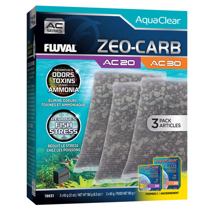 Masses filtrantes ZeoCarb pour filtre à moteur AC20/AC30 Fluval, 180 g (6,3 oz), paquet de 3