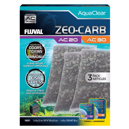 Masses filtrantes ZeoCarb pour filtre à moteur AC20/AC30 Fluval, 180 g (6,3 oz), paquet de 3