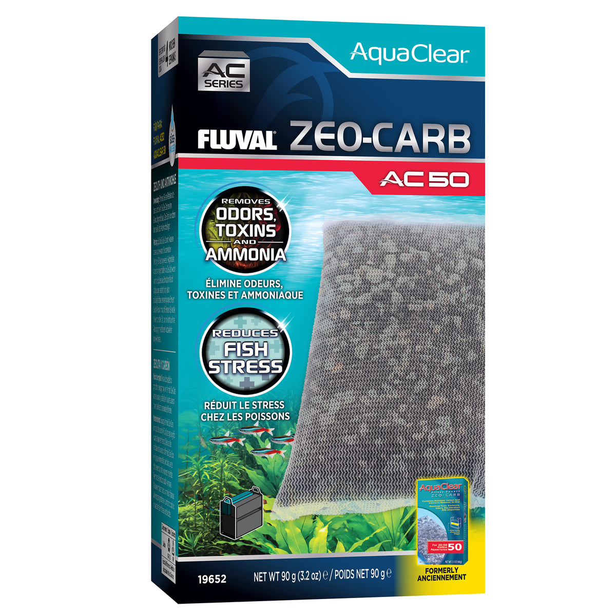 Masse filtrante ZeoCarb pour filtre à moteur AC50 Fluval, 90 g (3,2 oz)