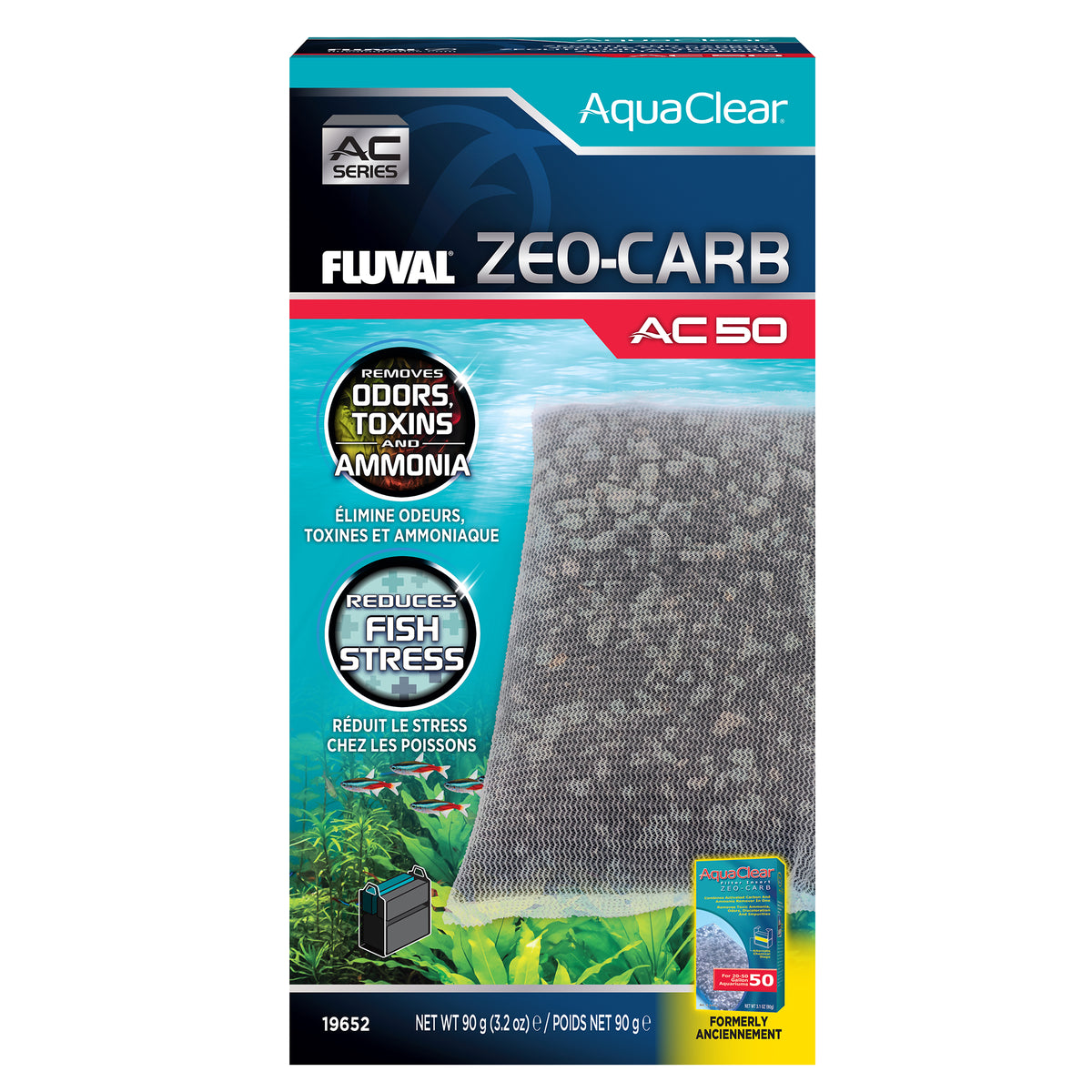 Masse filtrante ZeoCarb pour filtre à moteur AC50 Fluval, 90 g (3,2 oz)