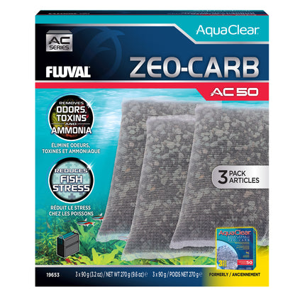 Masses filtrantes ZeoCarb pour filtre à moteur AC50 Fluval, 270 g (9,5 oz), paquet de 3