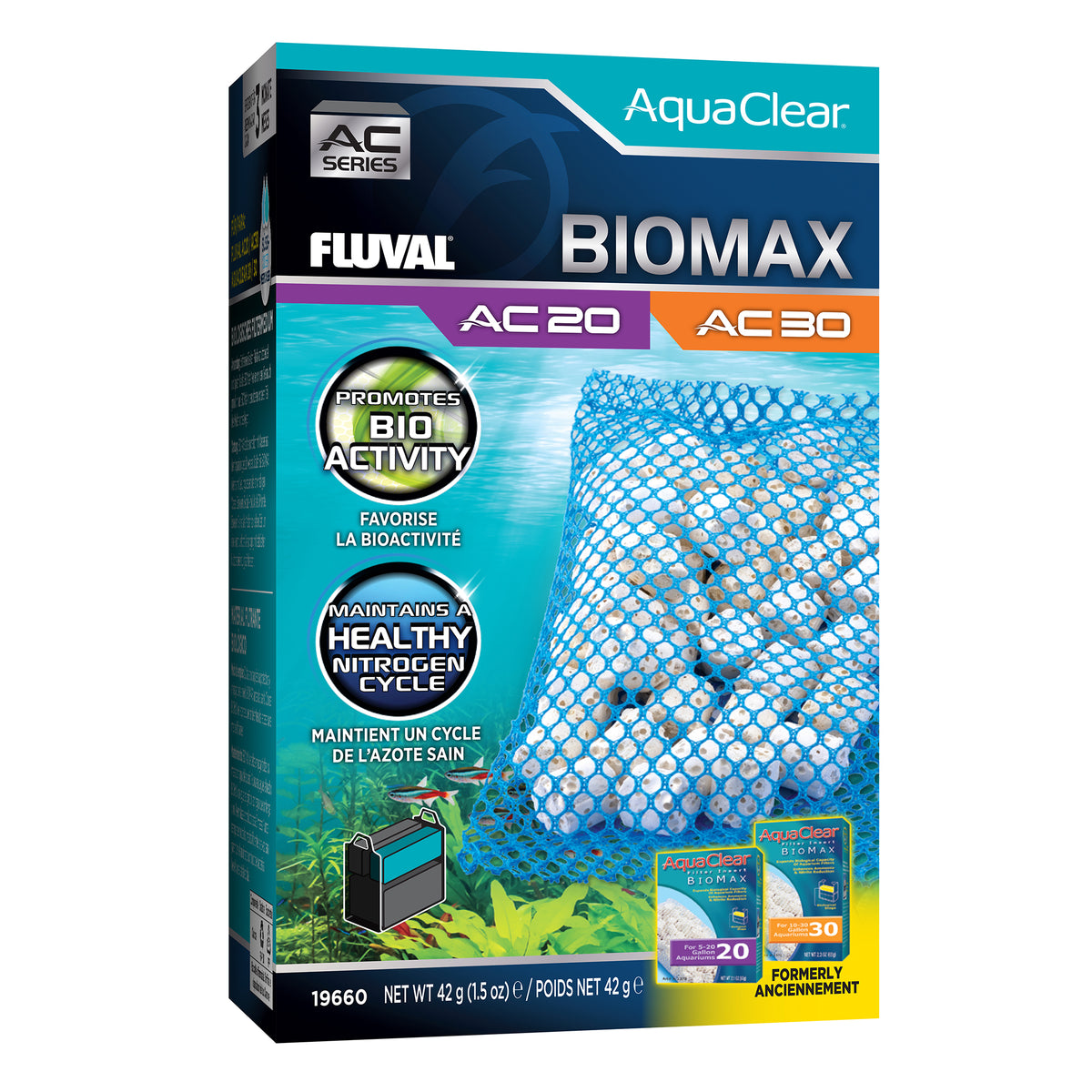 Masse filtrante BIOMAX pour filtre à moteur AC20/AC30 Fluval, 42 g (1,5 oz)
