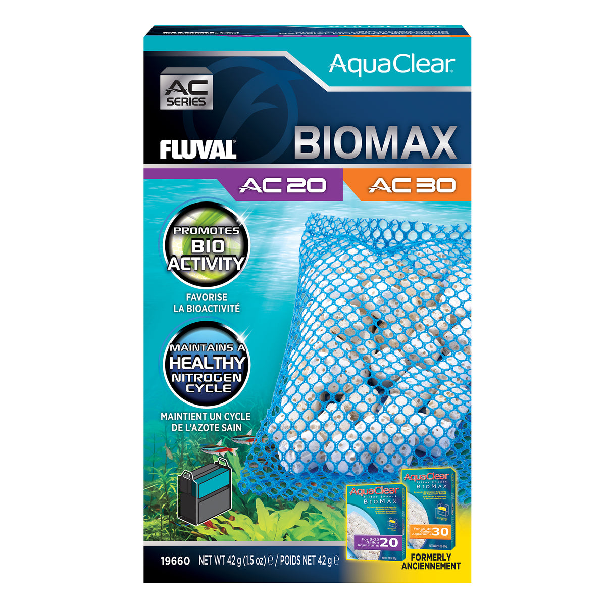 Masse filtrante BIOMAX pour filtre à moteur AC20/AC30 Fluval, 42 g (1,5 oz)