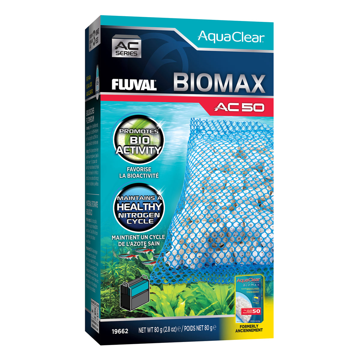 Masse filtrante BIOMAX pour filtre à moteur AC50 Fluval, 80 g (2,8 oz)