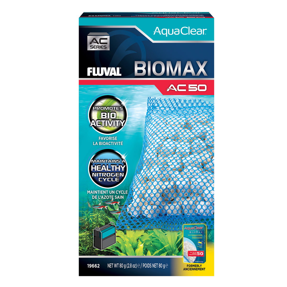 Masse filtrante BIOMAX pour filtre à moteur AC50 Fluval, 80 g (2,8 oz)