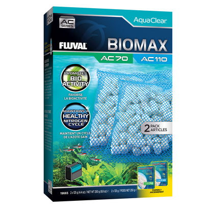 Masses filtrantes BIOMAX pour filtre à moteur AC70/AC110 Fluval, 250 g (8,8 oz), paquet de 2