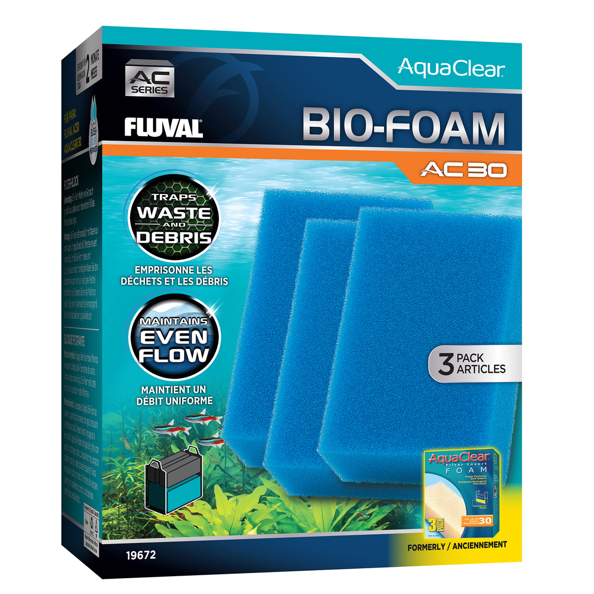 Blocs de mousse BioFoam pour filtre à moteur AC30 Fluval, paquet de 3