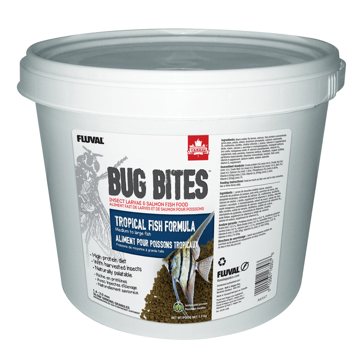 Aliment Bug Bites Fluval pour poissons tropicaux, moyens/grands, microgranulés, 1,7 kg (3,75 lb)