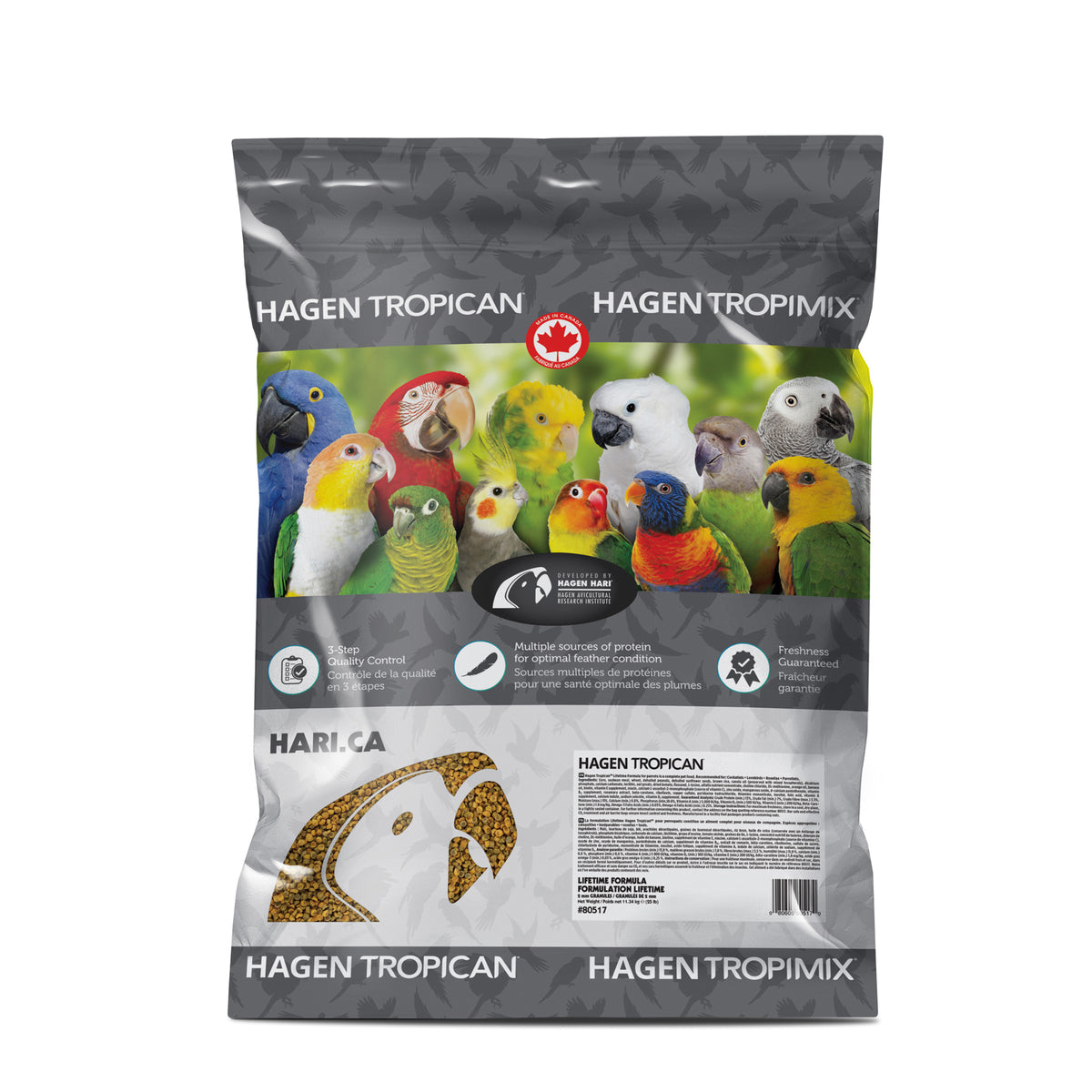 Nourriture Lifetime Tropican pour perroquets, granulés de 2 mm, 11,34 kg (25 lb)
