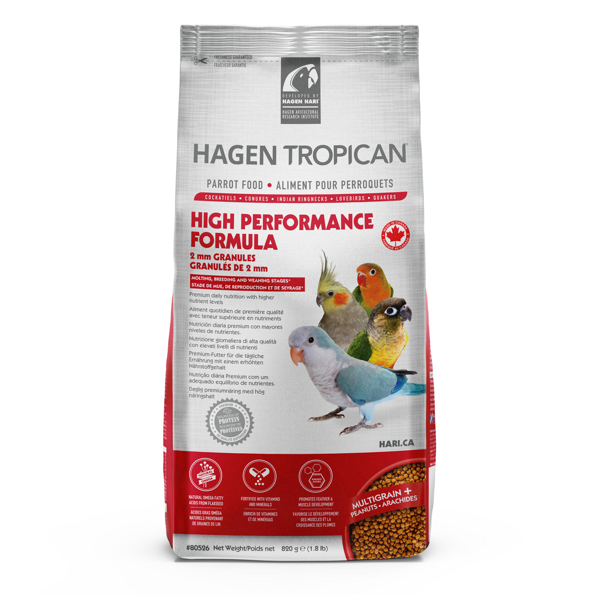 Nourriture High Performance Tropican pour perroquets, granulés de 2 mm, 820 g (1,8 lb)