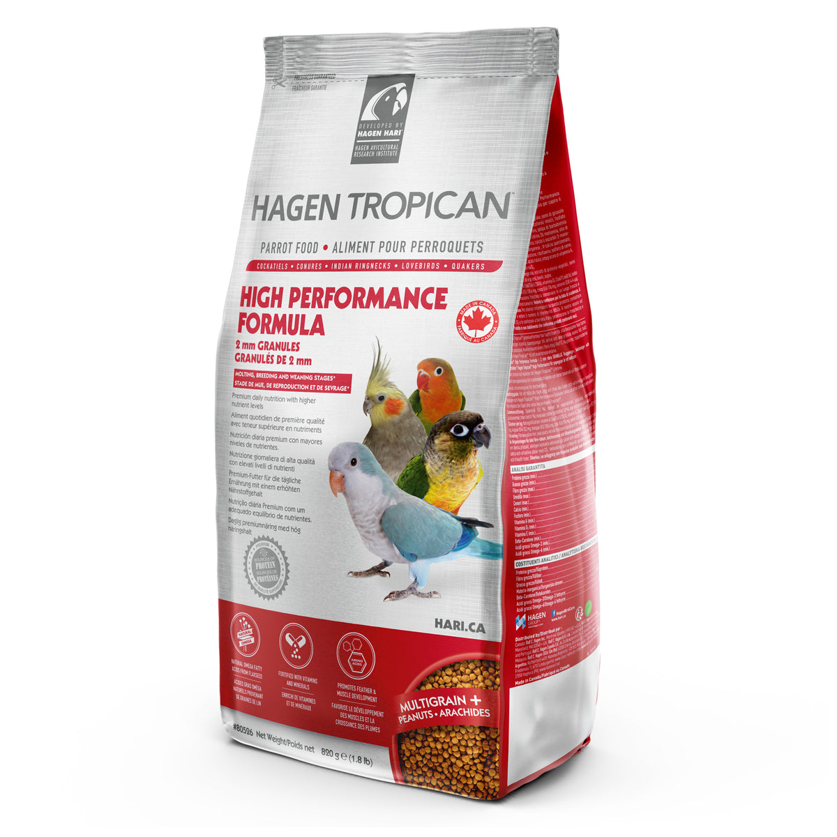 Nourriture High Performance Tropican pour perroquets, granulés de 2 mm, 820 g (1,8 lb)