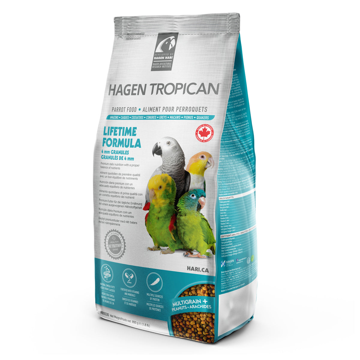 Nourriture Lifetime Tropican pour perroquets, granulés de 4 mm, 820 g (1,8 lb)