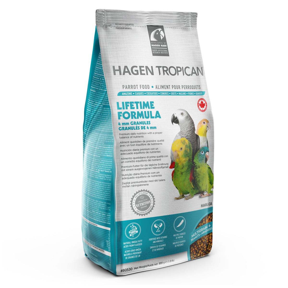 Nourriture Lifetime Tropican pour perroquets, granulés de 4 mm, 820 g (1,8 lb)