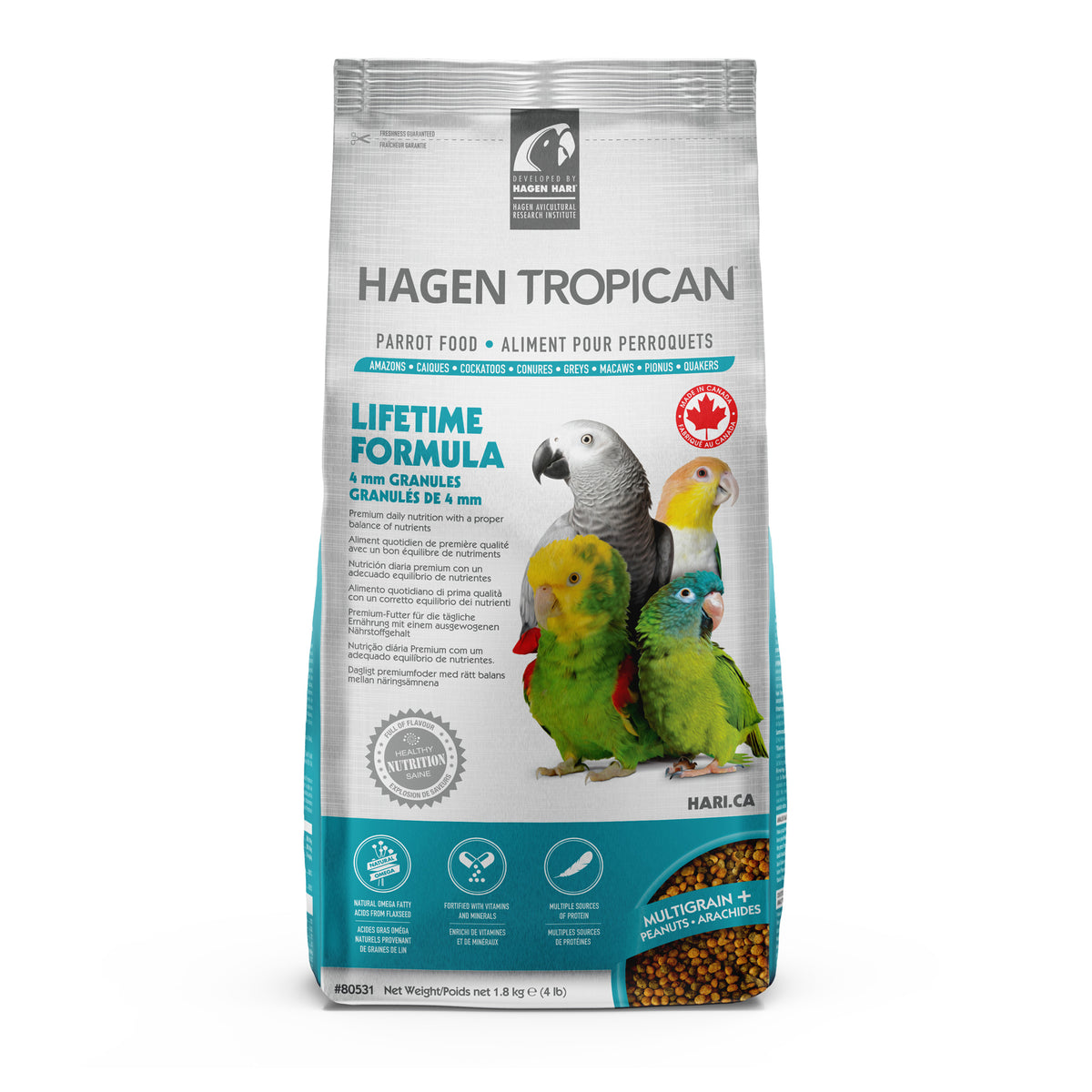 Nourriture Lifetime Tropican pour perroquets, granulés de 4 mm, 1,8 kg (4 lb)