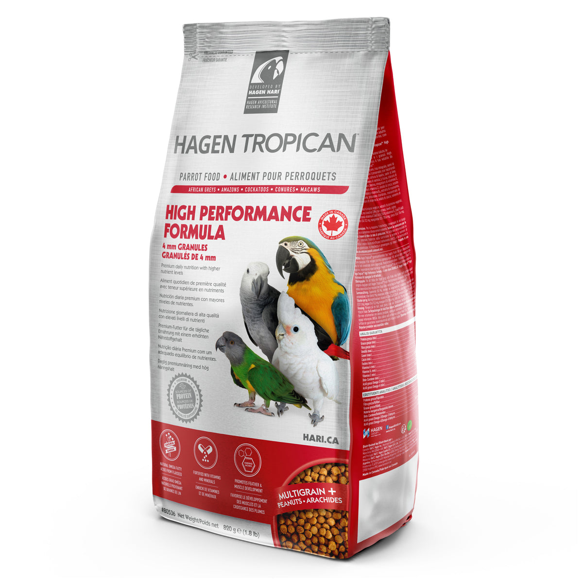 Nourriture High Performance Tropican pour perroquets, granulés de 4 mm, 820 g (1,8 lb)