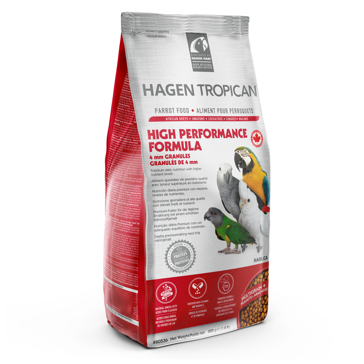 Nourriture High Performance Tropican pour perroquets, granulés de 4 mm, 820 g (1,8 lb)