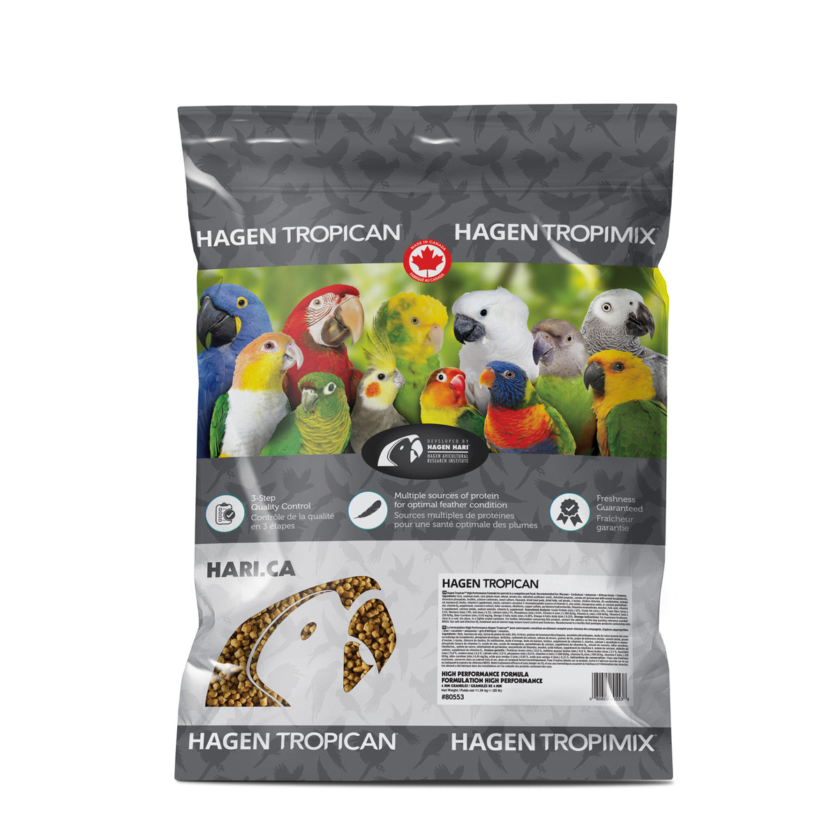 Nourriture High Performance Tropican pour perroquets, granulés de 4 mm, 11,34 kg (25 lb)