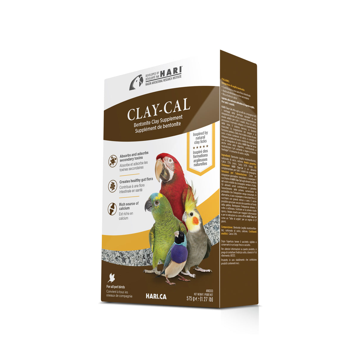 Supplément de bentonite enrichie de calcium ClayCal HARI, 575 g (1,27 lb), boîte