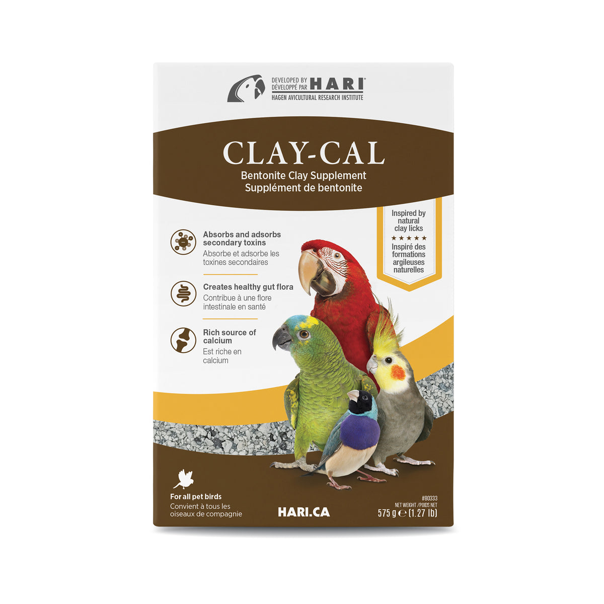 Supplément de bentonite enrichie de calcium ClayCal HARI, 575 g (1,27 lb), boîte