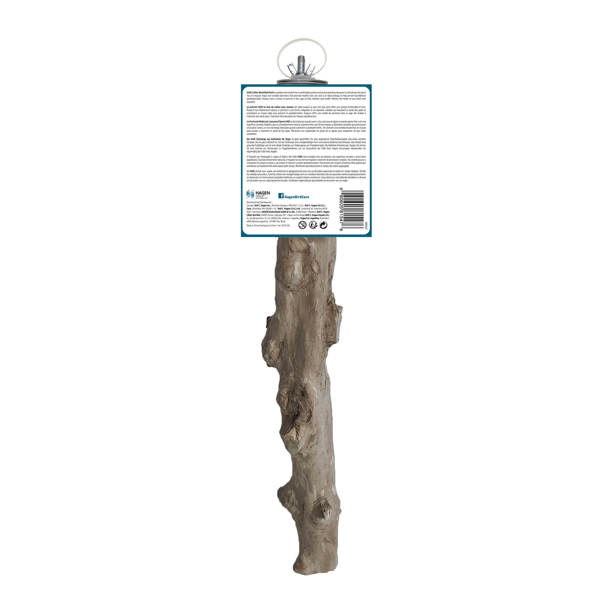 Perchoir HARI en bois de caféier, L. 42 cm (16,5 po), diam. 5 cm (2 po)