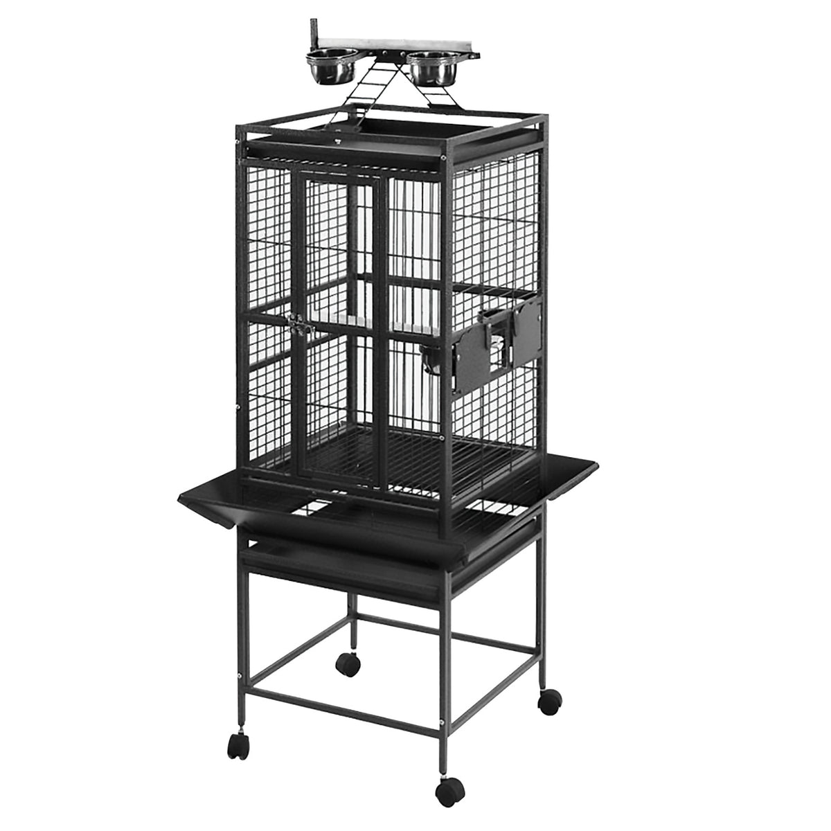 Cage à toit avec aire de jeu pour perroquets, noir et gris argenté antique, 46 x 46 x 142 cm
