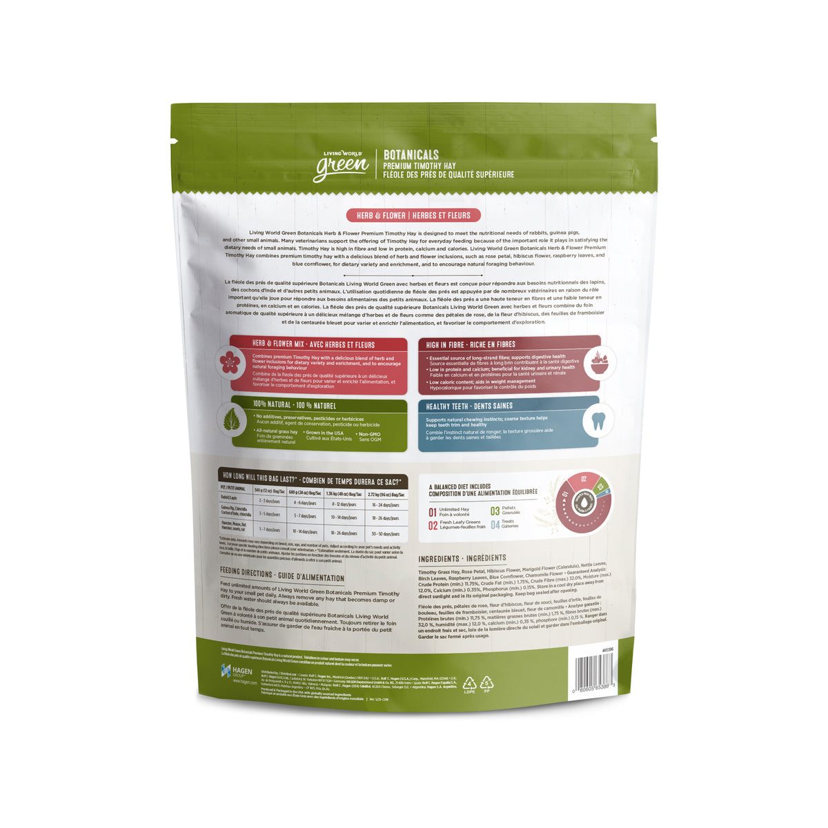 Fléole des prés Botanicals Living World Green de qualité supérieure, Herbes et fleurs, 1,36 kg