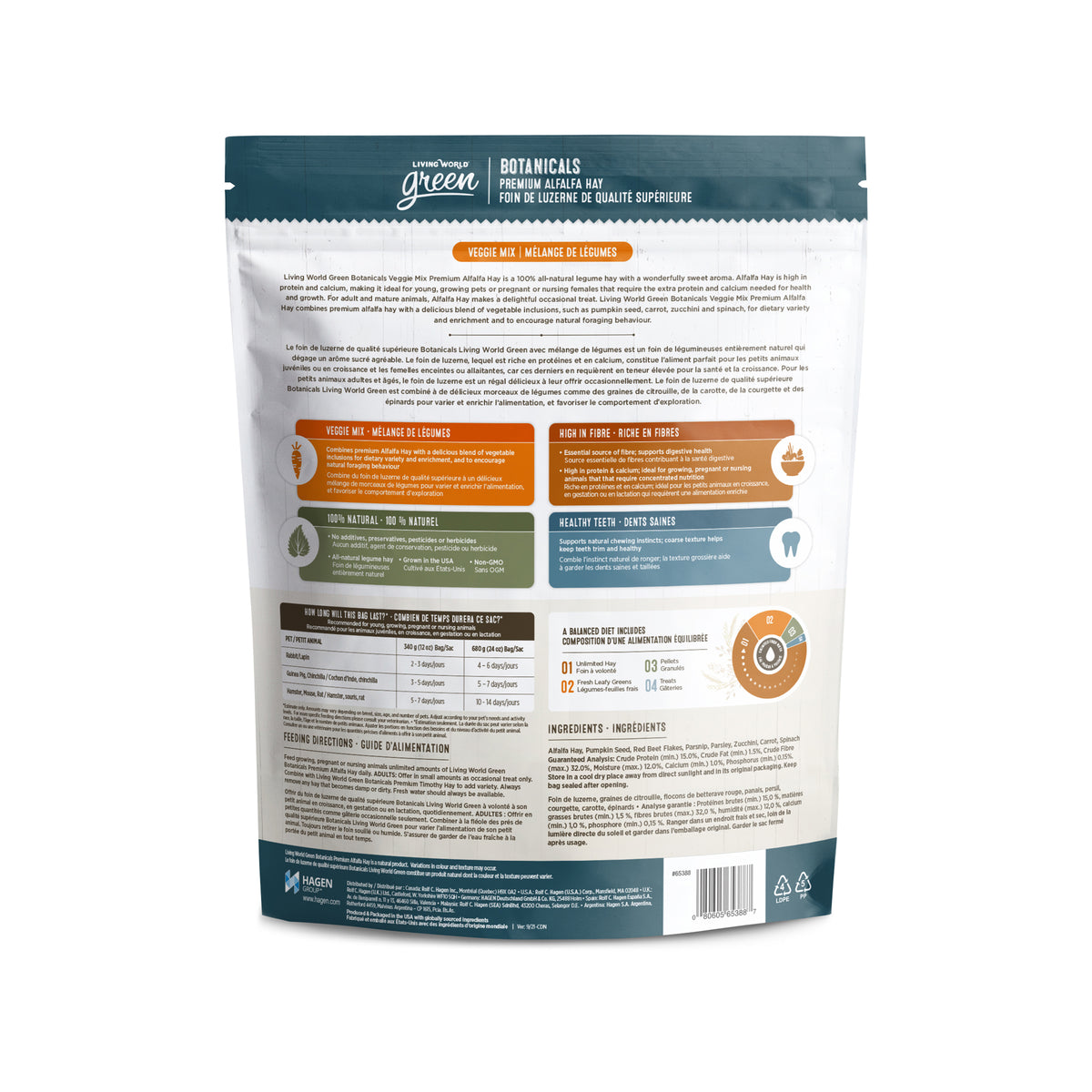 Foin de luzerne Botanicals Living World Green de qualité supérieure, Mélange de légumes, 340 g