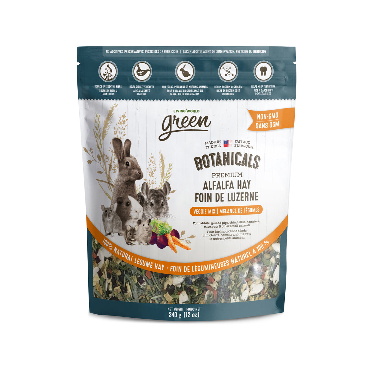 Foin de luzerne Botanicals Living World Green de qualité supérieure, Mélange de légumes, 340 g