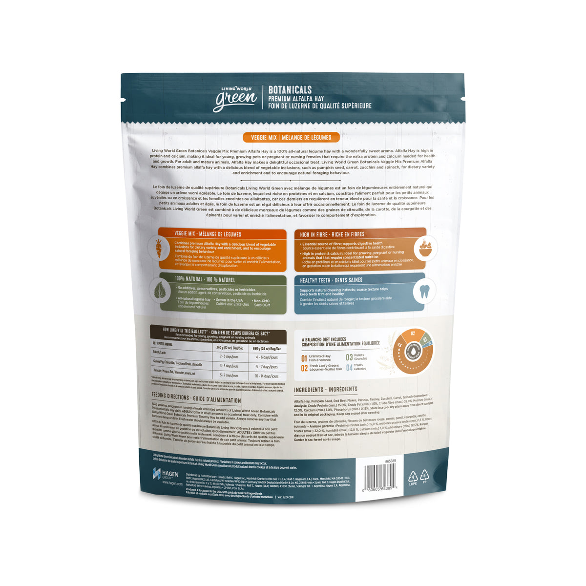 Foin de luzerne Botanicals Living World Green de qualité supérieure, Mélange de légumes, 680 g