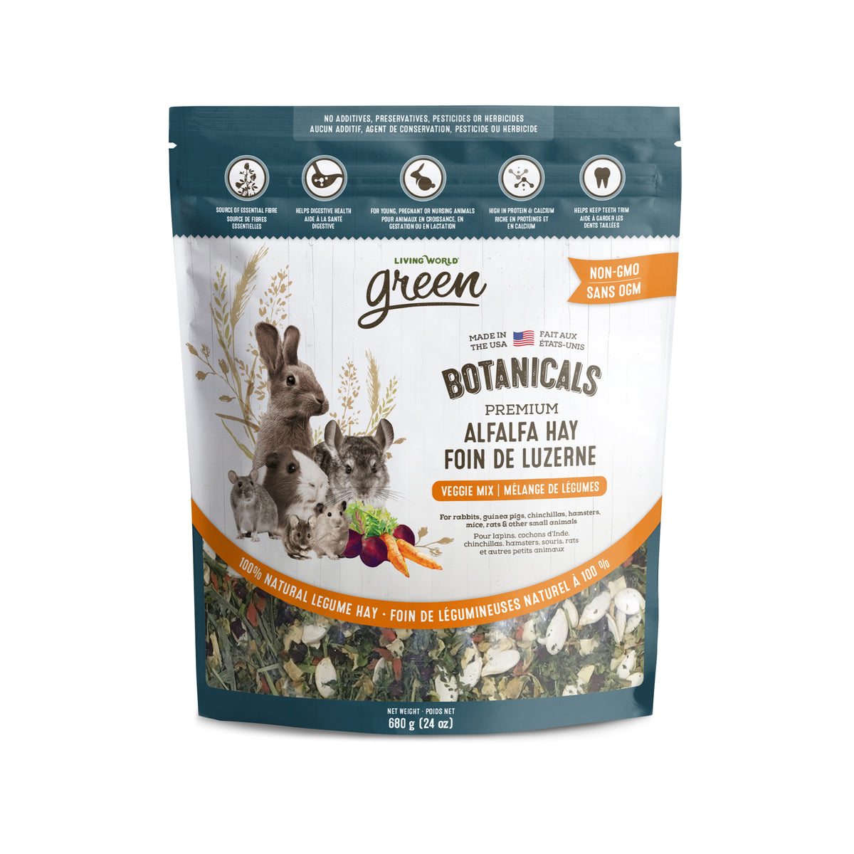 Foin de luzerne Botanicals Living World Green de qualité supérieure, Mélange de légumes, 680 g