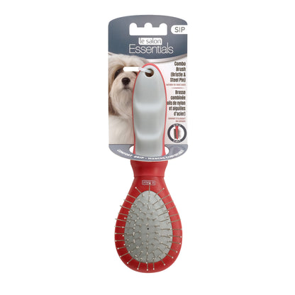 Brosse 2 en 1 Essentials Le Salon pour chiens, poils de nylon/aiguilles d’acier, petite
