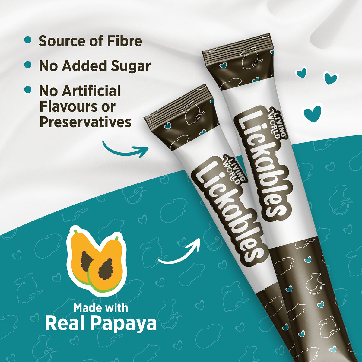 Gâteries Lickables Living World pour petits animaux, saveur de papaye, 5 tubes (10 g)