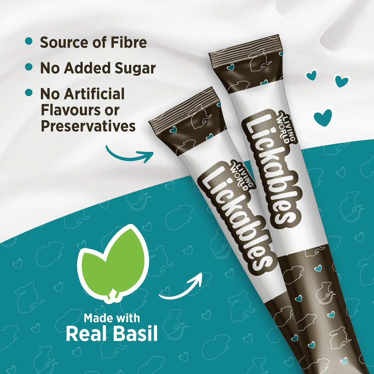 Gâteries Lickables Living World pour petits animaux, saveur de basilic, 5 tubes (10 g)