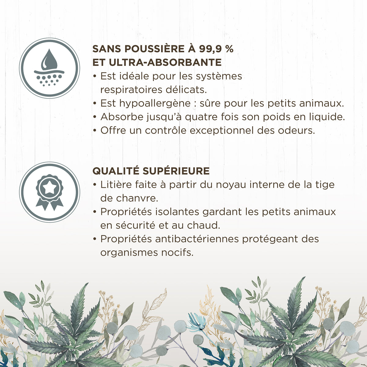 Litière de chanvre Living World Green Ultra Comfort de première qualité, 50 L