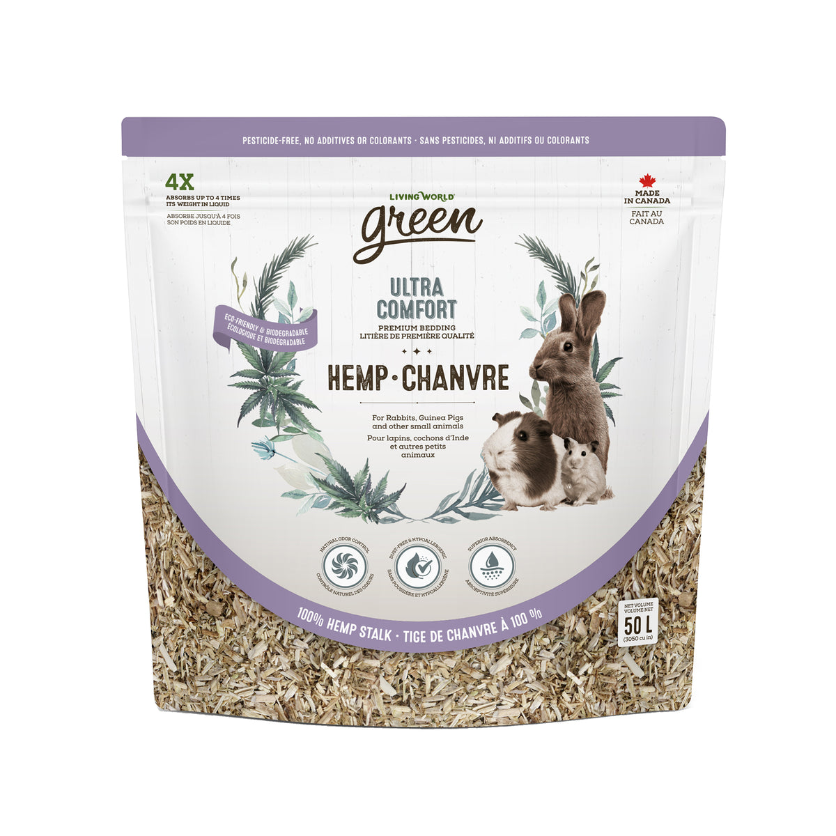 Litière de chanvre Living World Green Ultra Comfort de première qualité, 50 L