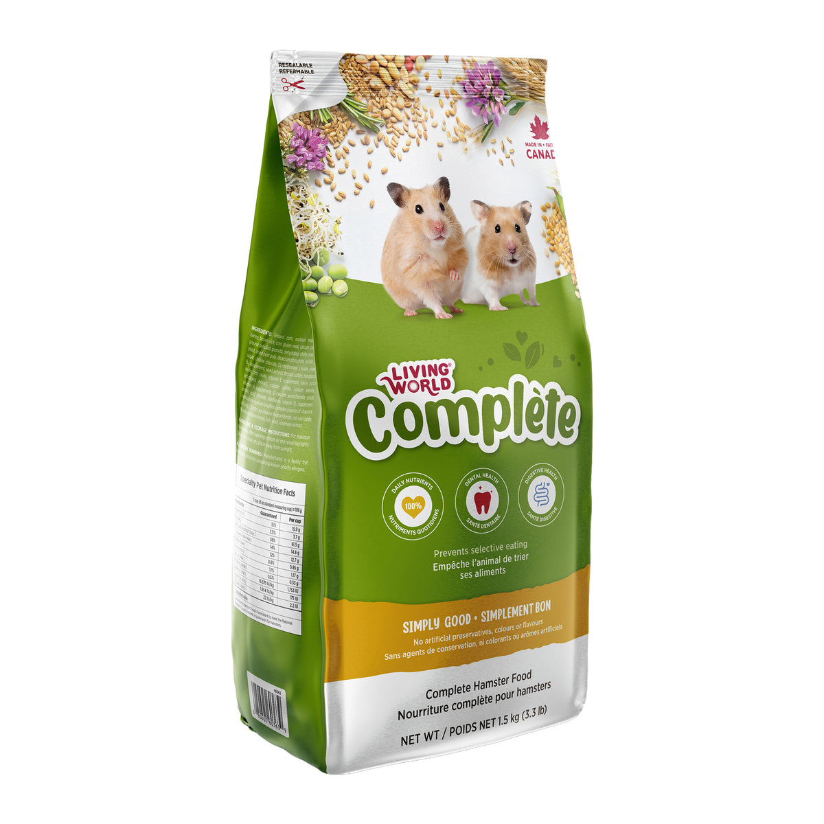 Aliment Extrusion Living World pour hamsters, 1,5 kg (3,3 lb)