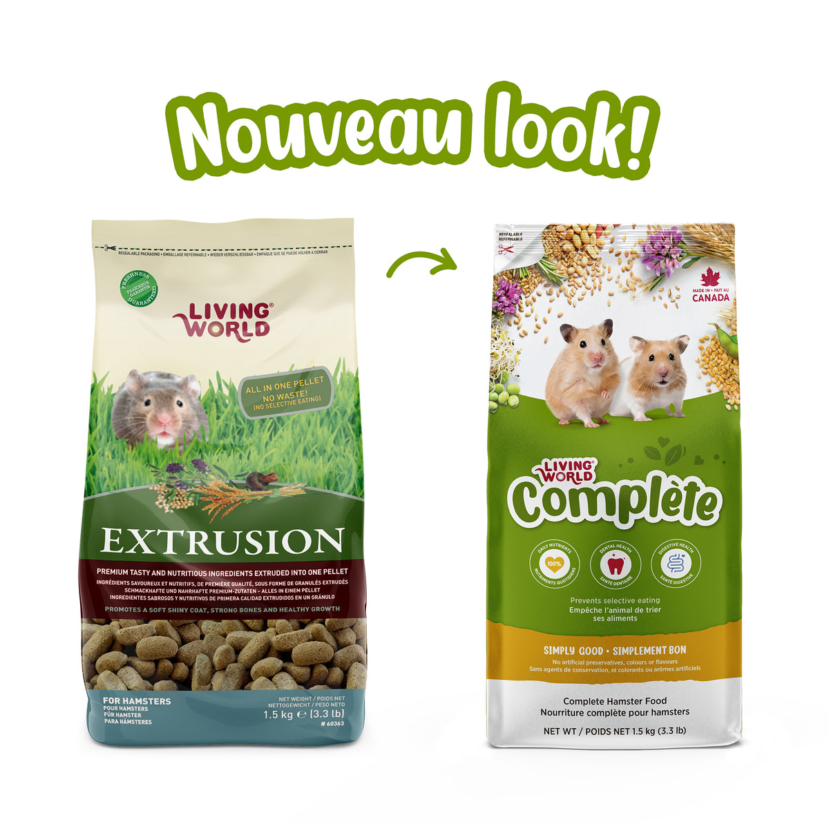 Aliment Extrusion Living World pour hamsters, 1,5 kg (3,3 lb)