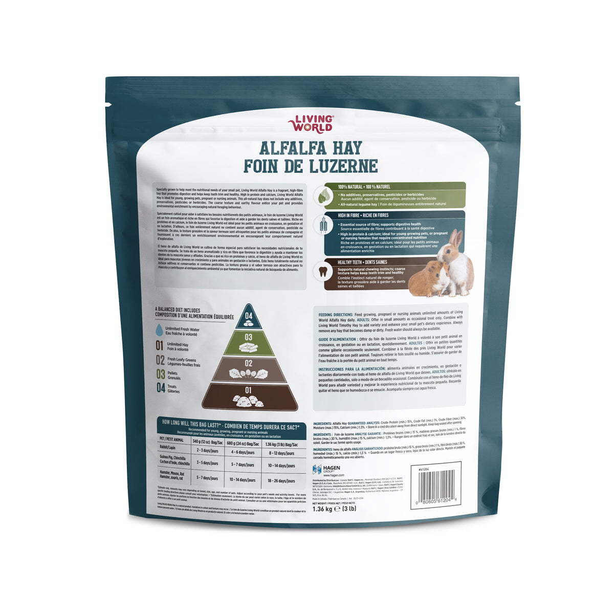 Foin de luzerne Living World, très grand, 1,36 kg (3 lb)