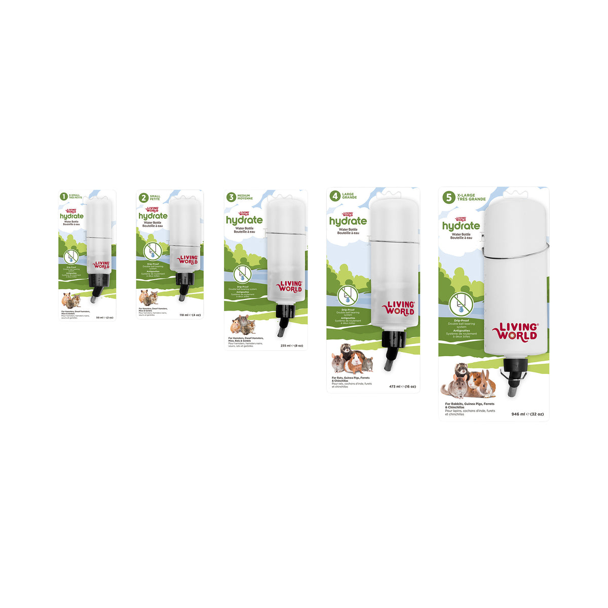 Bouteille à eau étanche Living World avec support pour petits animaux, moyenne, 236 ml (8 oz liq.)