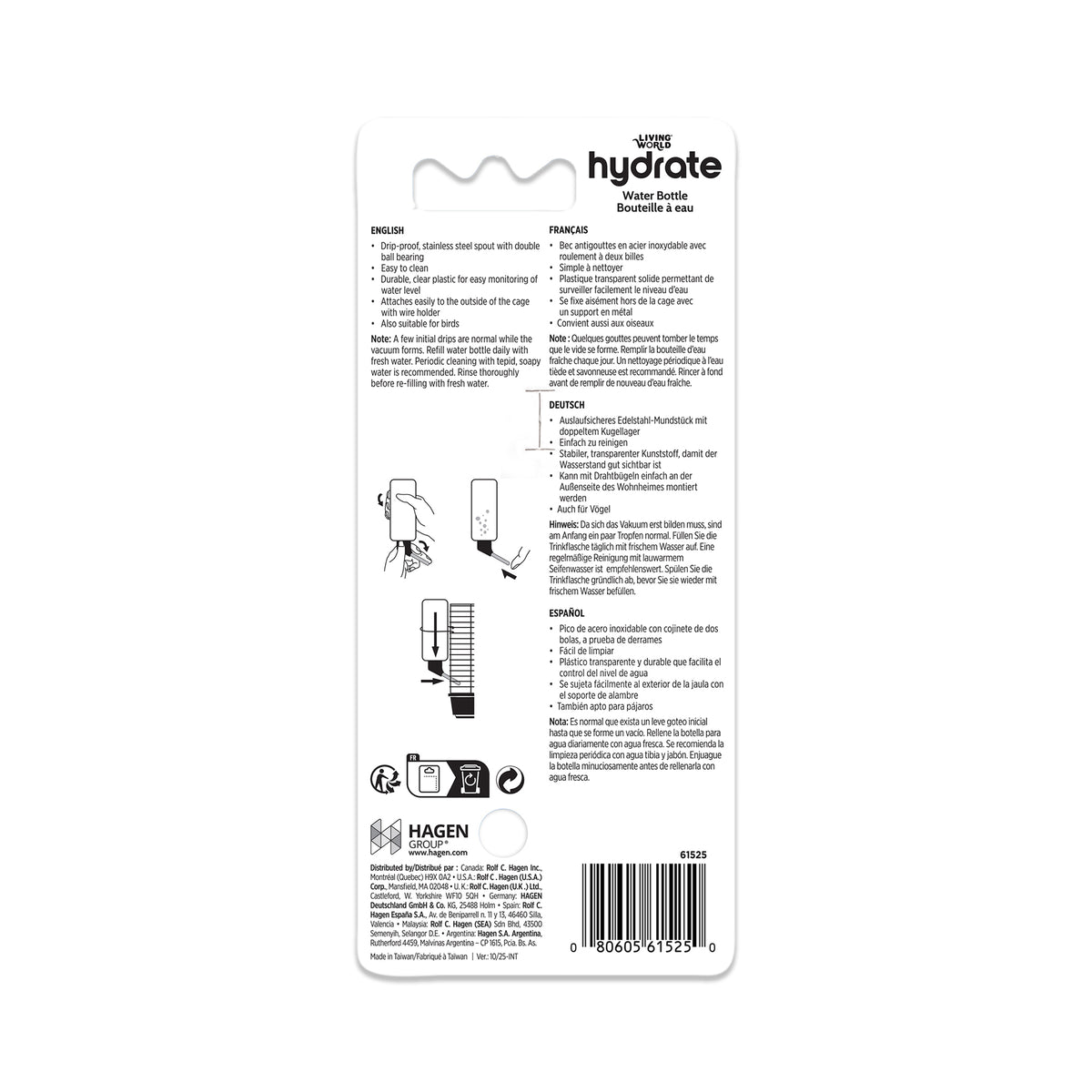 Bouteille à eau étanche Living World avec support pour petits animaux, très petite, 50 ml (2 oz liq.)