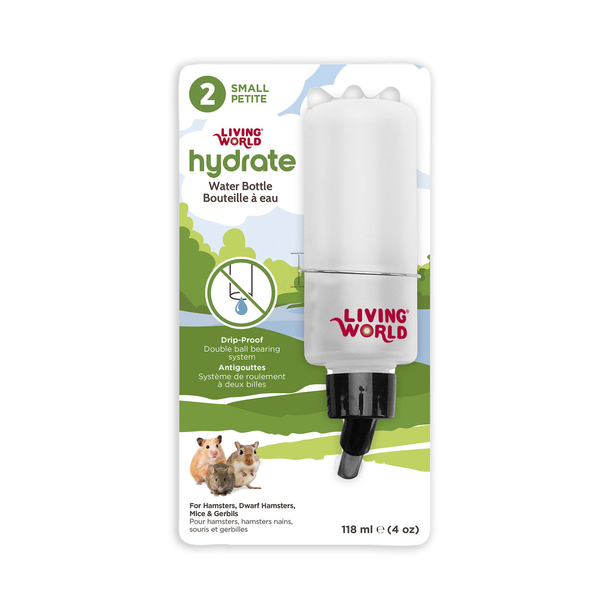 Bouteille à eau étanche Living World avec support pour petits animaux, petite, 118 ml (4 oz liq.)